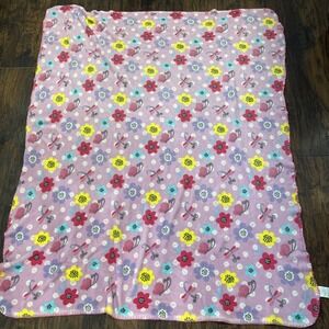 Floral Fleece Blanket Flower Thin Stitch Edge 50x60" Butterfly Throw Blanket
